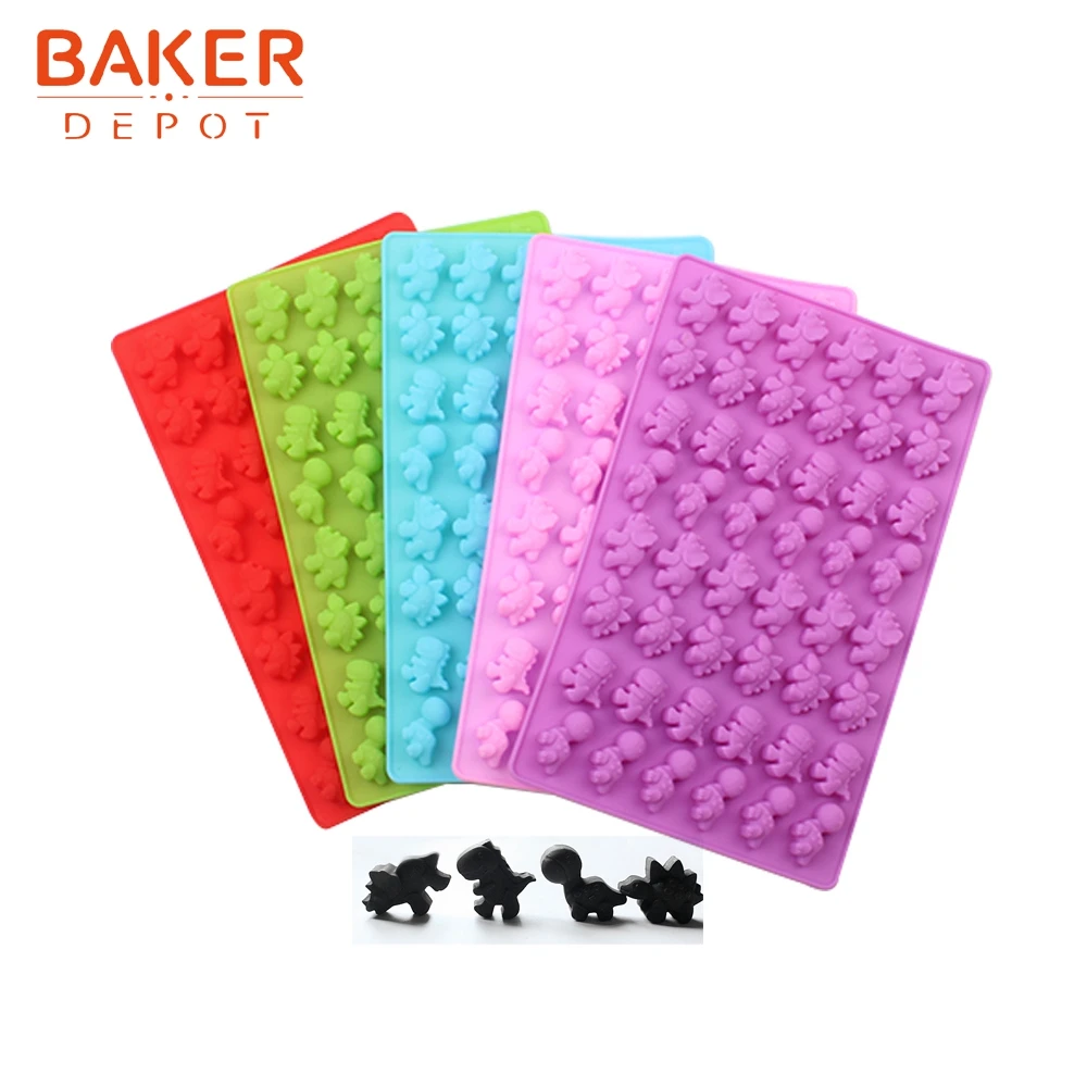 

BAKER DEPOT Candy Gummy dinosaur Mold Silicone mold for candy Chocolate Ice cube mini biscuit Cake Decoration Tool with Dropper