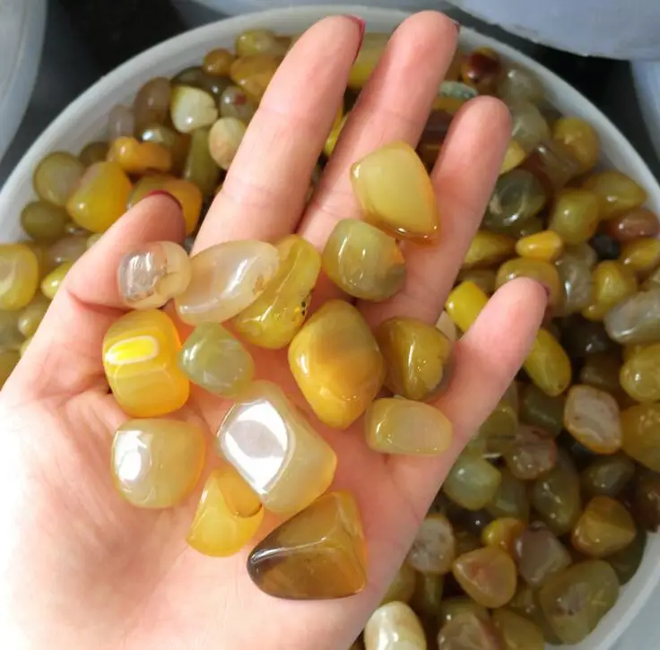 1828mm 200g Natural Yellow Agate Tumbled Stones Pocket Stones