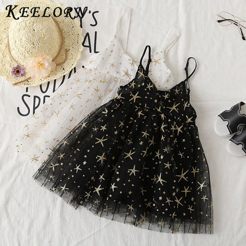 

Keelorn Girls Dresses 2019 Summer Princess Dress Embroidery Star Mesh Sleeveless Round Collar Sling Girls Dresses Kids Clothes
