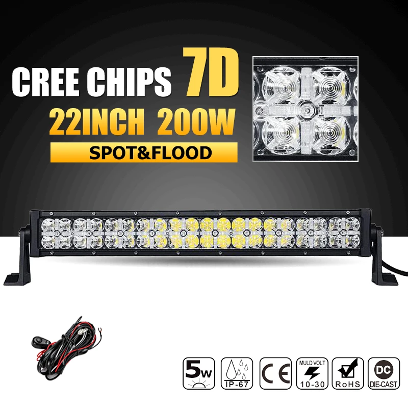 

Oslamp 22" 200W 7D CREE Chips LED Light Bar Offroad Combo Beam Led Work Light Bar 12v 24v ATV Truck SUV 4WD 4x4 Led Bar Lights
