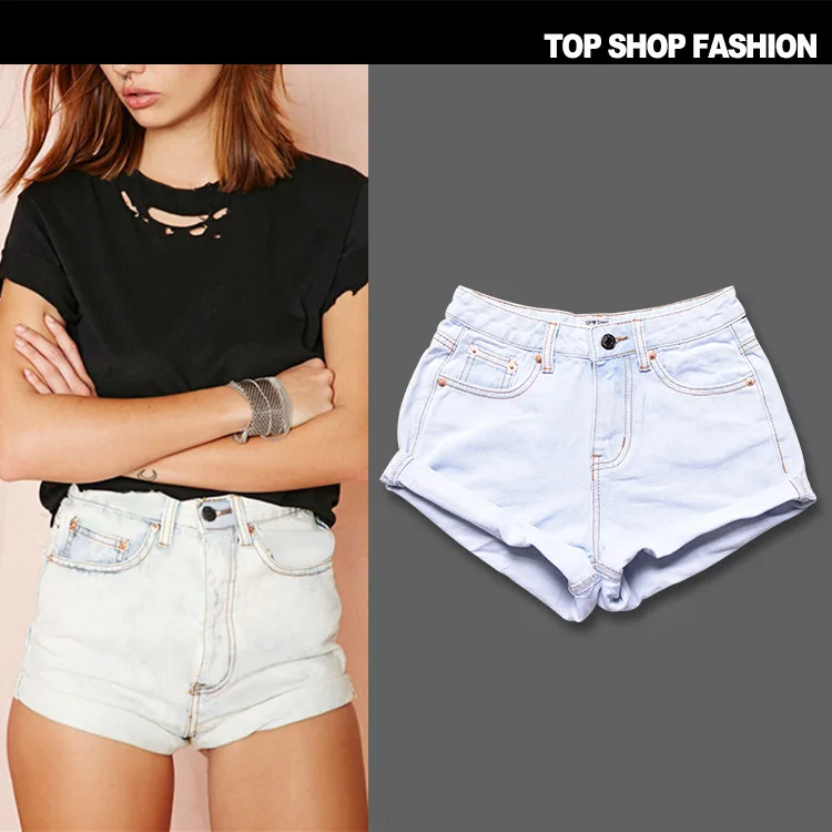 

Plus Size Short Jeans Woman Popular In Europe And America 2017 Spring Summer New Ms. Retro Back Feet High Waist Denim Shorts