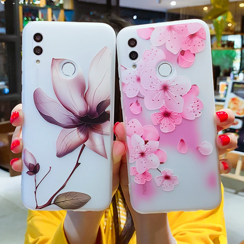 3D рельефные цветочные чехлы для Huawei Mate 20 10Pro чехол P Smart 2019 P20 P30 Pro Y7 Y9 матовый