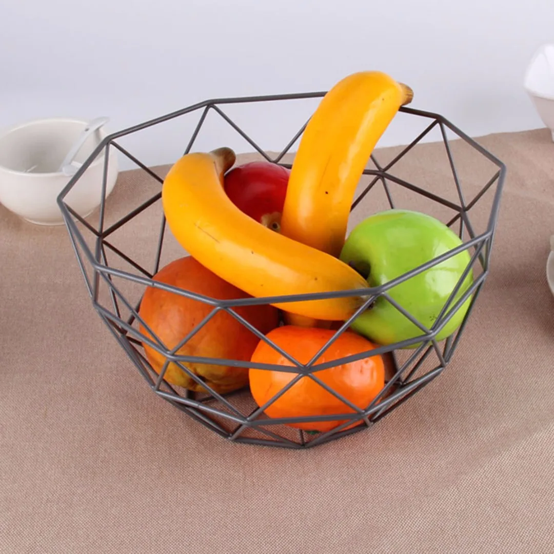 JX-LCLYL New Geometric Iron Wire Decorative Storage Display Basket Fruit Bowl Black 135mm