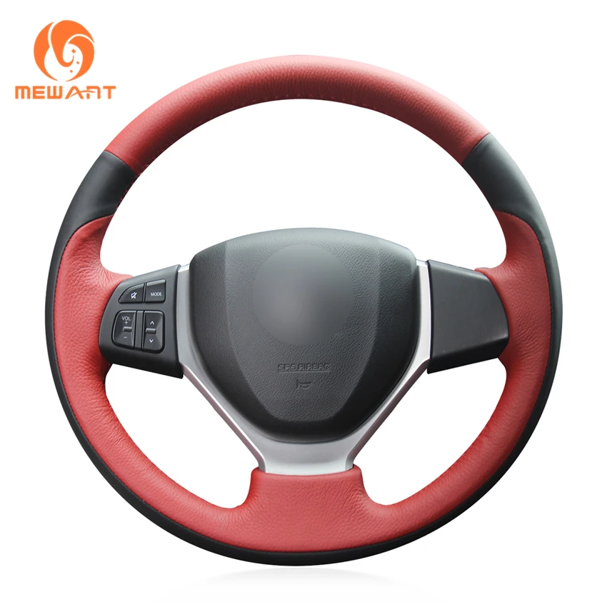MEWANT Red Black Genuine Leather Car Steering Wheel Cover for Suzuki