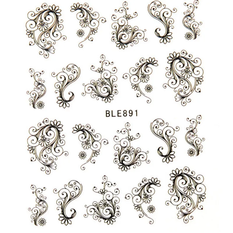 

1pcs Flower Water Transfer Nail Sticker Black Floral Vine Decoration Manicure Slider Sticker Tips Tattoo Nail Art Decal LABLE891