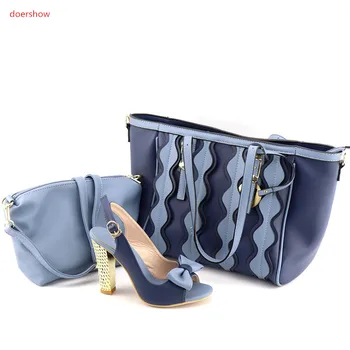 

doershow Elegant Mature Style To Match African Wedding Shoes and Bag Set Rhinestone Italian Shoes With Matching Bag blue SUL1-7