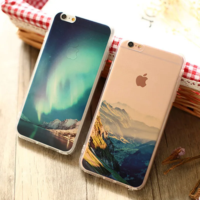 

Transparent Landscape Mobile Phone Back Case Cover For iphone 6 6s plus Painted TPU Protection phone shell For iphone6 Dust plug