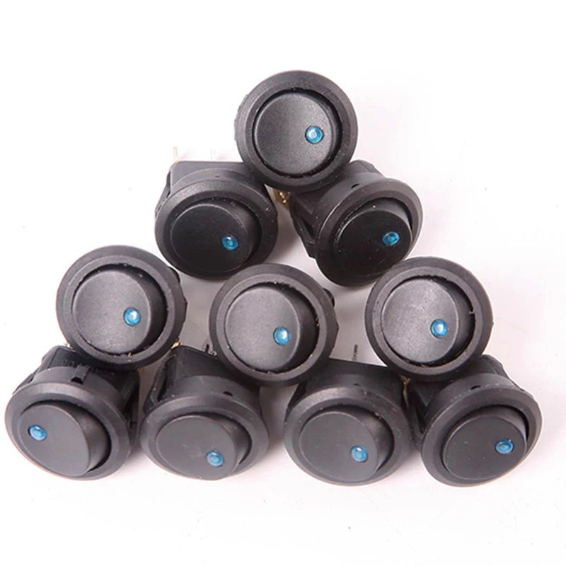 

10* 12V Car Round Rocker Dot Boat Blue LED Light Toggle ON/OFF Switch Kits Black Car Dome Light Accessories 3/4''/19mm Hole