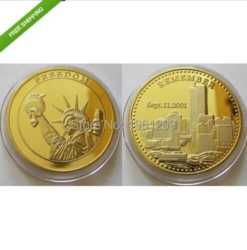 9/11 Gold Coin New York City United we Stand Man LIBERTY & JUSTICE USA 911 Hope 