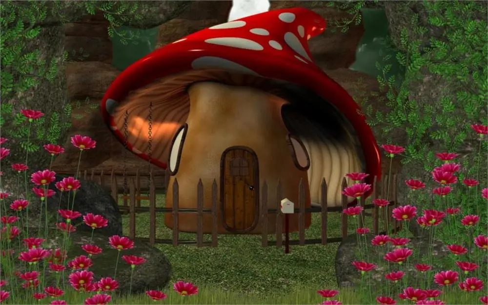 Beautiful abstract beautiful red mushroom house 3 Sizes Silk Fabric Canvas Poster Print