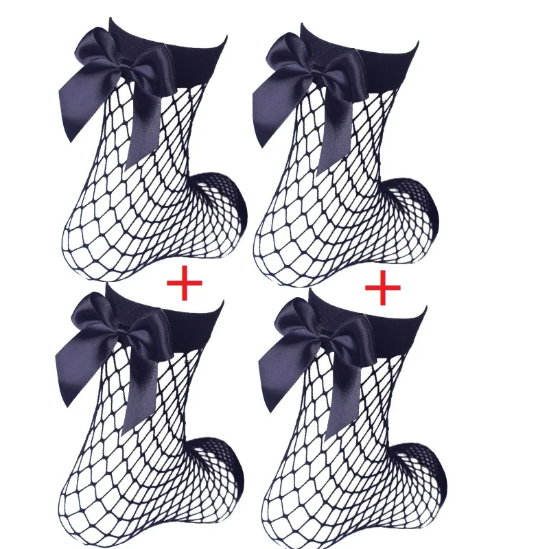2 Pairs Chic Women's Harajuku Breathable White Bow knot Fishnet Socks.Sexy Hollow out Mesh Nets Socks Ladies Girl's Lolita Style Bow Sox11