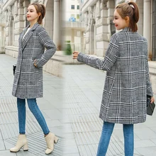 Зимнее женское пальто в Корейском стиле, шерстяное пальто в клетку, модное женское пальто