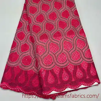 

Latest 100% High Quality African Fushia Swiss Voile lace for wedding lace fabrics 5 Yards Free Shipping