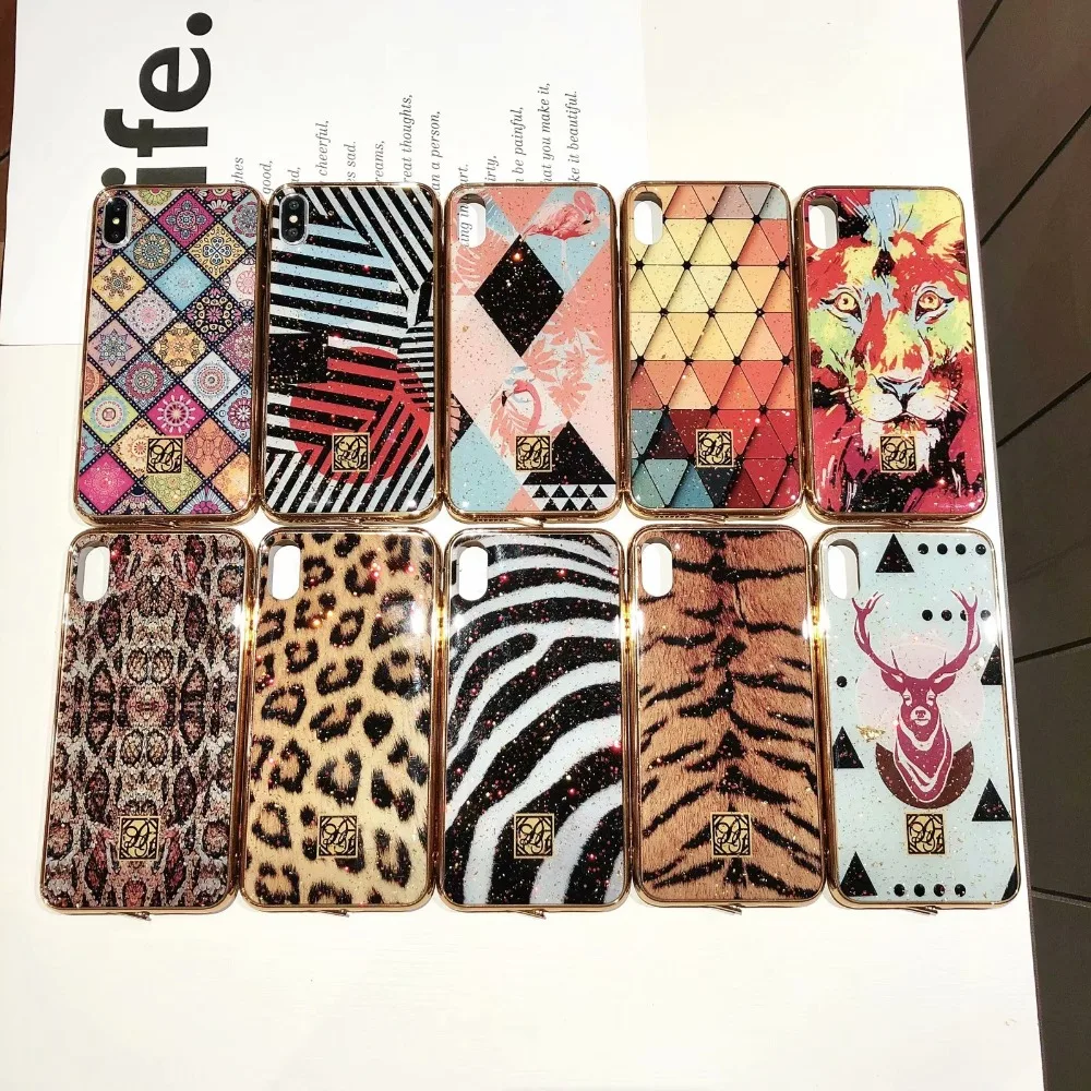 

Gold Foil Soft Silicone Case For iPhone X 8 7 6 6S Plus Luxury Bling Glitter Phone Cases Cover For iPhone XS MAX XR Leopard Case