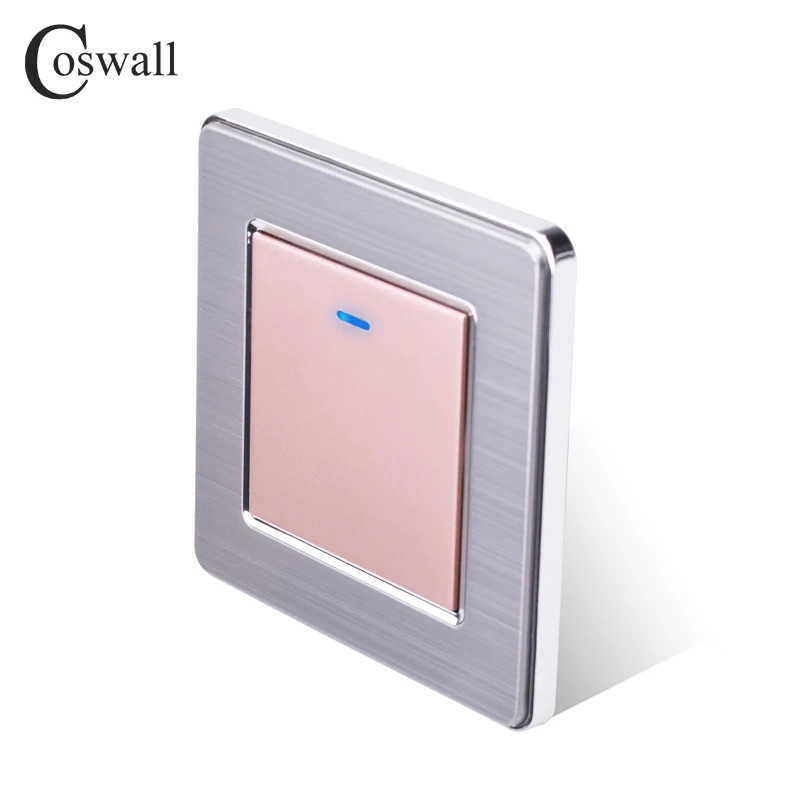 Coswall Stainless Steel Panel 1 Gang 1 Way Light Switch On / Off Wall Switch With LED Indicator 16A Black Gold Color