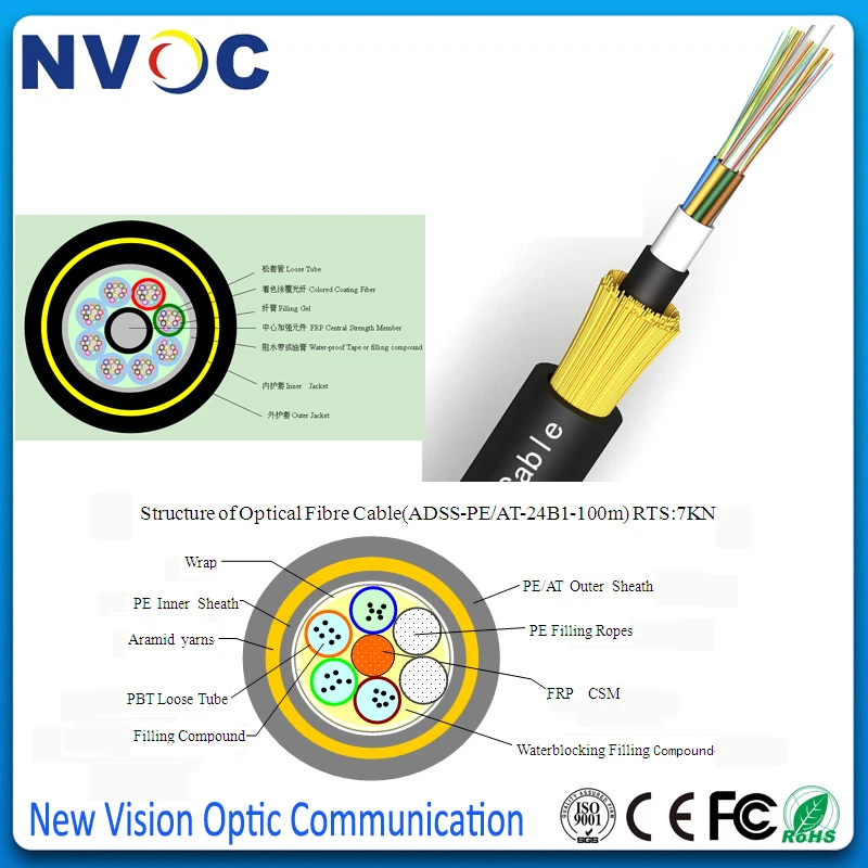 

SM,G652D,24core,Span:100m,2.0mm FRP Strength member,Cable Dia:10mm,PE Jacket,ADSS Outdoor Fiber Optic Cable