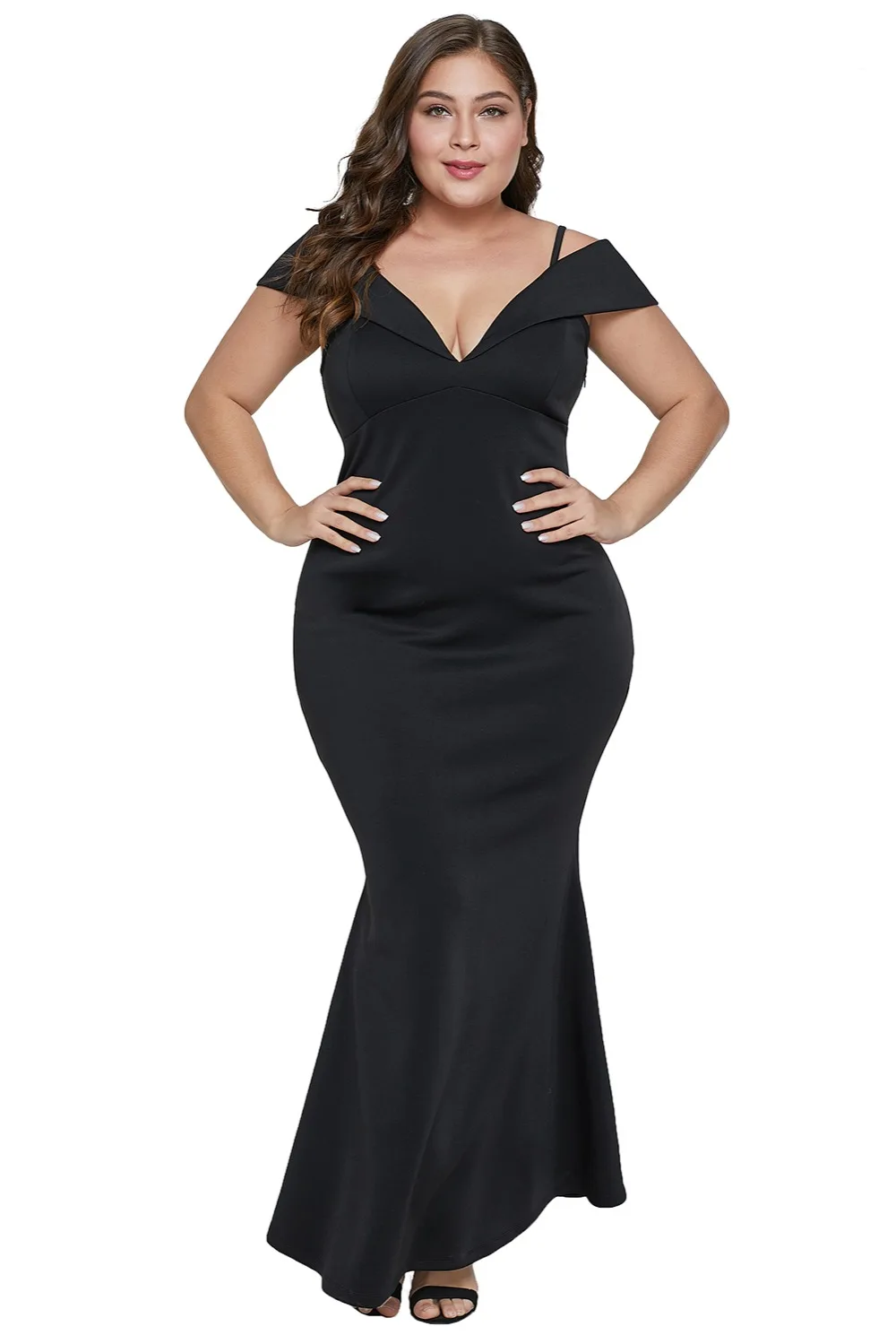 Black-Short-Sleeve-Plus-Size-Slit-Longline-Dress-LC611023-2-1