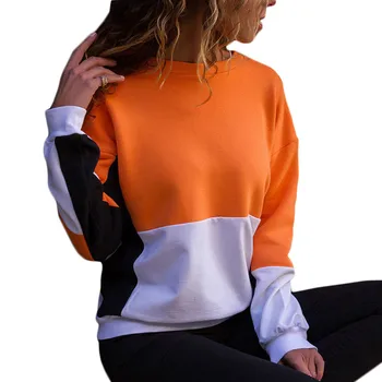 

New Color Patchwork Long Sleeve Hoodies women Autumn 2019 Hoodies Sweatshirts Loose Cotton O-Neck Pullover Harajuku Hoodies