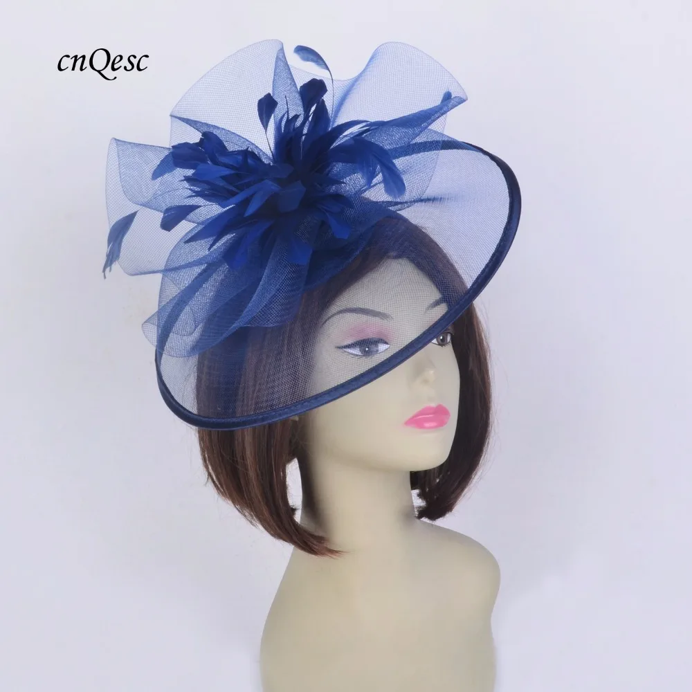

New navy blue crin fascinator feather headpiece Kentucky Derby hat wedding races church hat bridal shower mother of the bride
