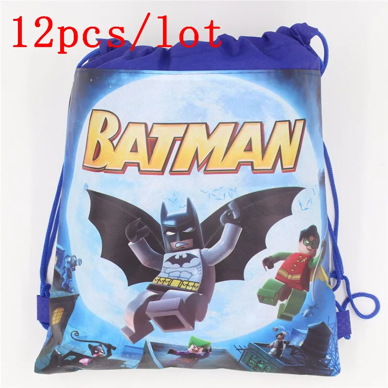 12 шт./лот, рюкзак с рисунком Человека-паука из нетканого материала, рюкзак на шнурке, сумки с Бэтменом, детская школьная сумка с человеком-пауком
