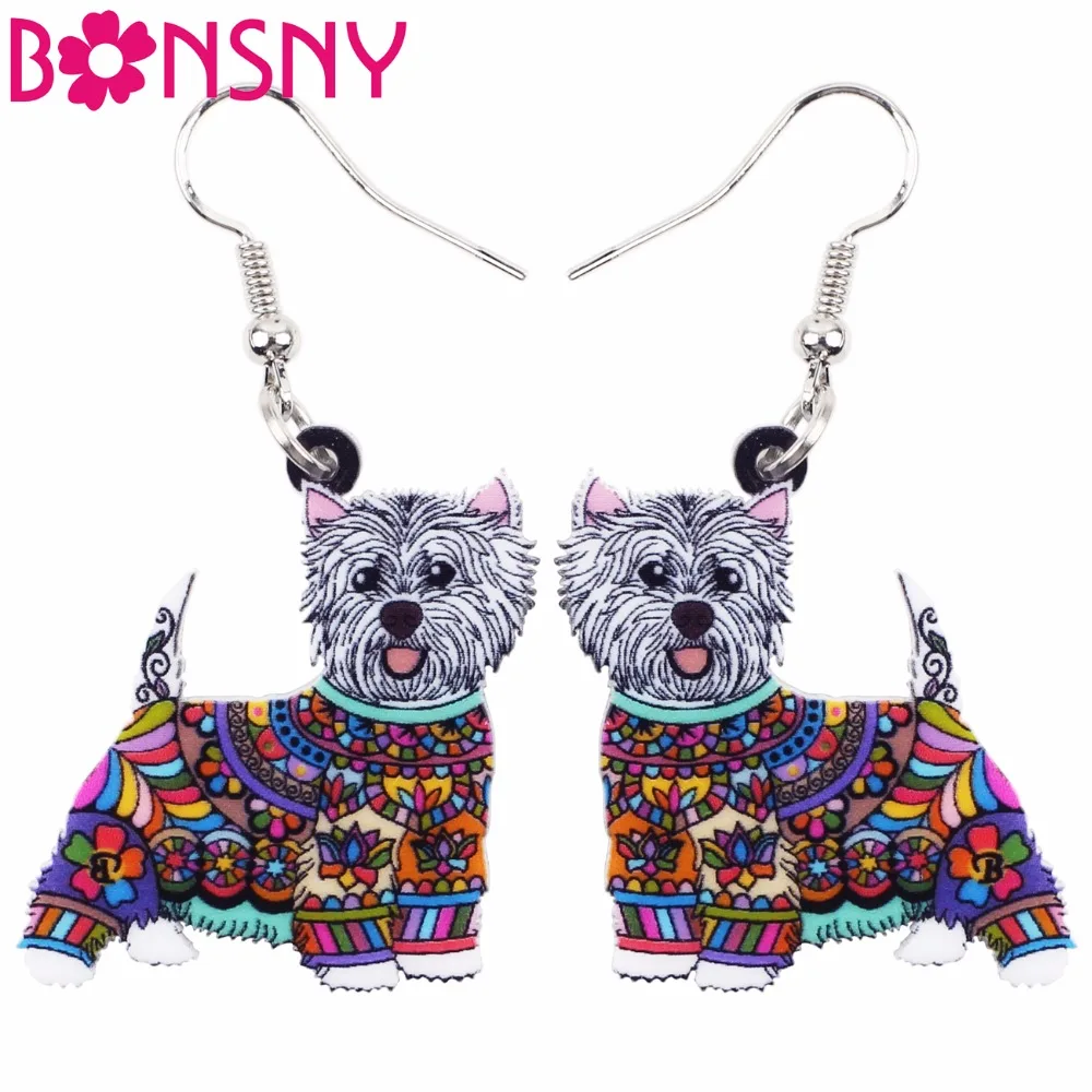 

Bonsny Big Animal Acrylic Stud Dangle Drop West Highland White Terrier Long Earrings 2018 News Fashion Jewelry For Girls Women