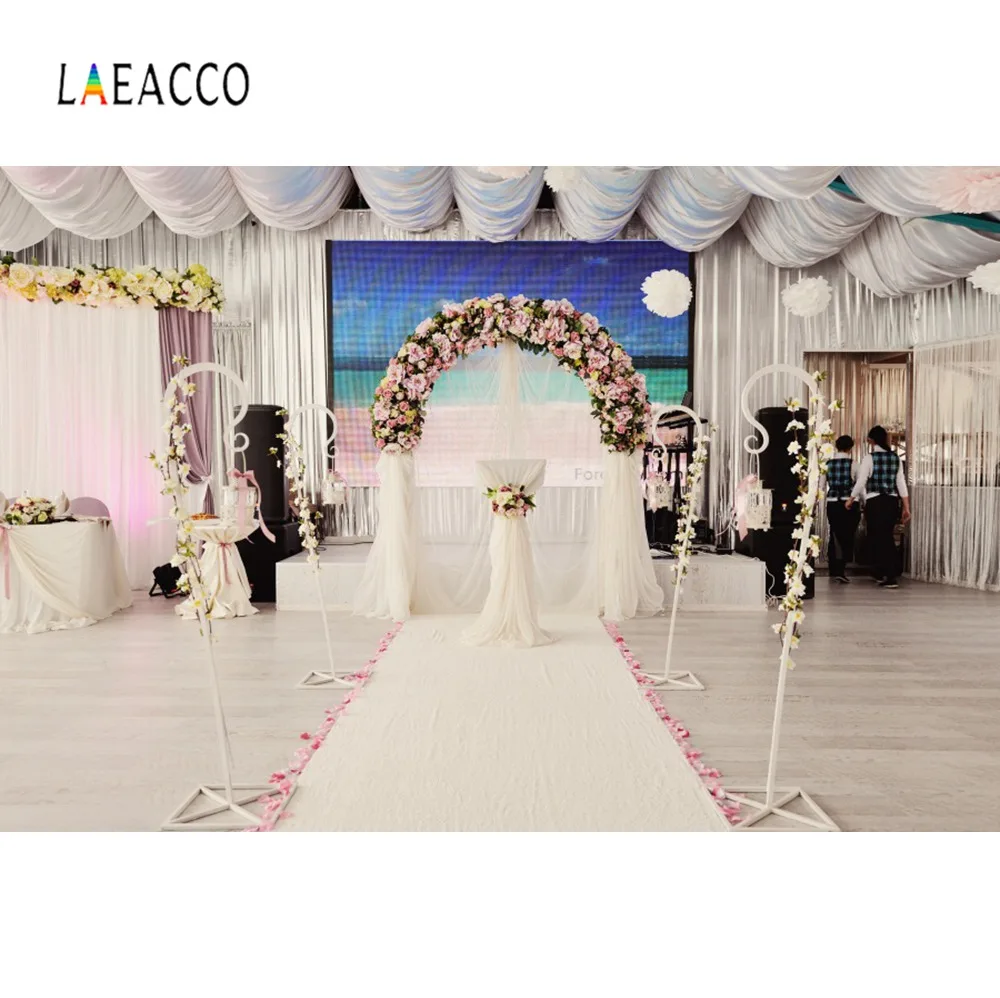 

Laeacco Flowers Wedding Ceremony Wreath Arch Door Photographic Backgrounds Customized Photography Backdrops For Photo Studio