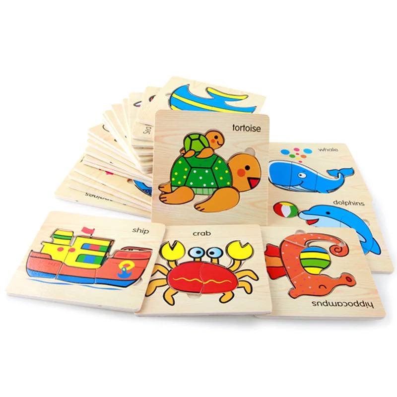 

Educational Wooden Toys for Children Early Learning Puzzle Cartoon Animal Traffic 3D Puzzles Intelligence Jigsaw wooden toy