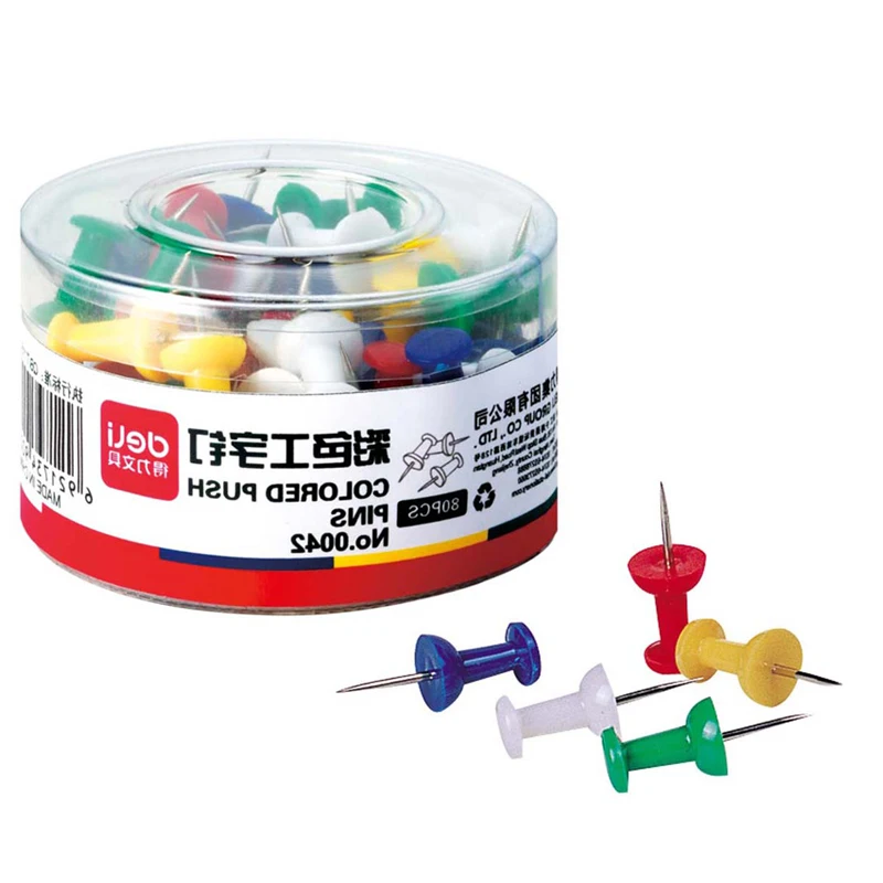80 Pcs/lot Deli Plastic Quality Cork Board Safety Colored Push Pins