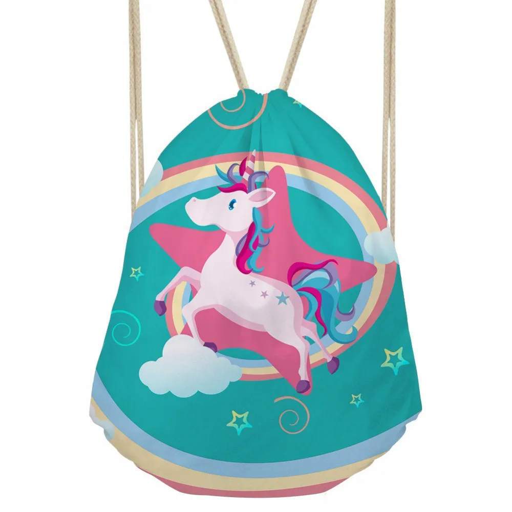 

ThiKin Cute 3D Cartoon Rainbow Unicorn Printed Women Drawstring Bags Travel Softback Girls Backpacks Harajuku Punch Pocket