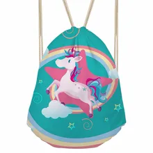 ThiKin Cute 3D Cartoon Rainbow Unicorn Printed Women Drawstring Bags Travel Softback Girls Backpacks Harajuku Punch Pocket