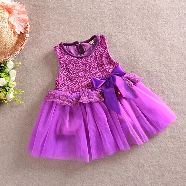

Cute Summer Style Baby Girls Kids Party Lace Flower Embroidery Bow Bowknot One Piece Formal Dress