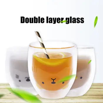 

Innovative Heat-Resistant Drink Glass 200-300ml 3D Double-Layer Cup Bear Cat Duckling Coffee Cup For Families Parties And Bars