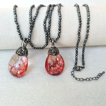 

4 Strands Hematite Chains necklace,Crack beads Crystal Charm,Zircon Rhinestone Paved Gem stone Pendants Jewelry necklaces NK288