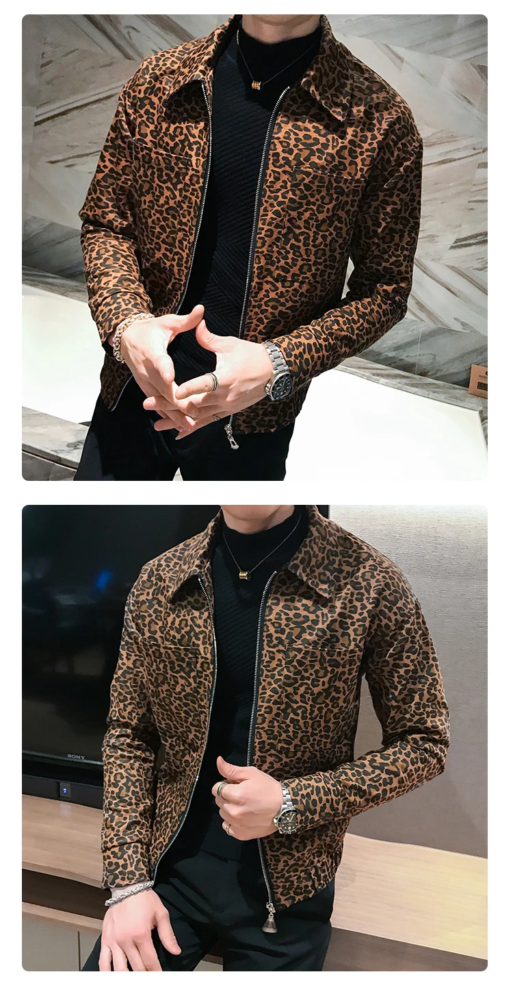 Leopard Printed Jackets Mens Autumn Mens Coat Jackets Zipper New Fashion Mens Designer Hombre Chaqueta Korean Streetwear