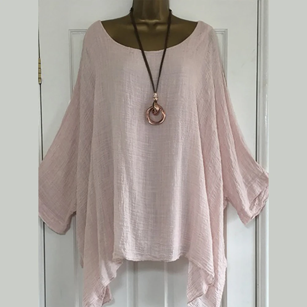 LEWVLIOD Plus Size Womens Tops And Blouses Solid Batwing Sleeve Loose Shirts Asymmetric O Neck Elegant Female Tops Summer Blusas LEWVLIOD Plus Size Womens Tops And Blouses Solid Batwing Sleeve Loose Shirts Asymmetric O Neck Elegant Female Tops Summer Blusas