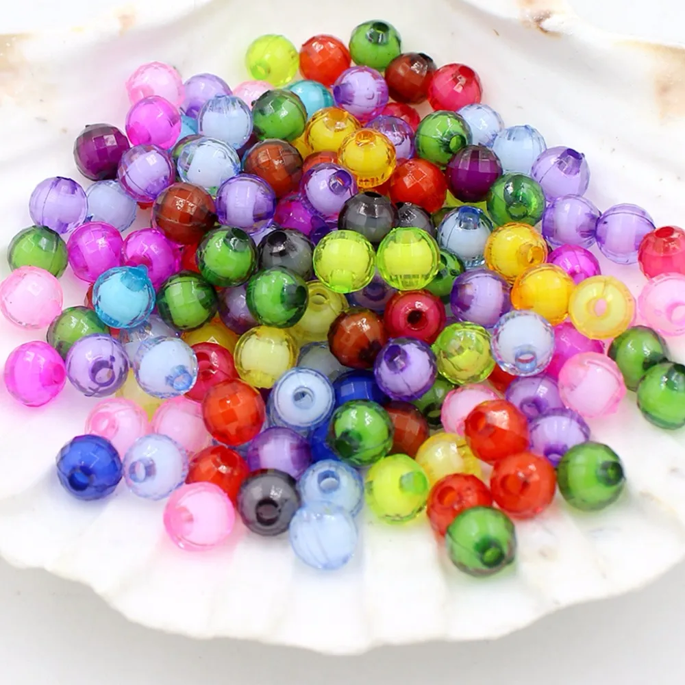 100pcs 8mm/10mm Earth Faceted 15colors Acrylic Loose Spacer Beads For Jewelry Making& Diy Craft