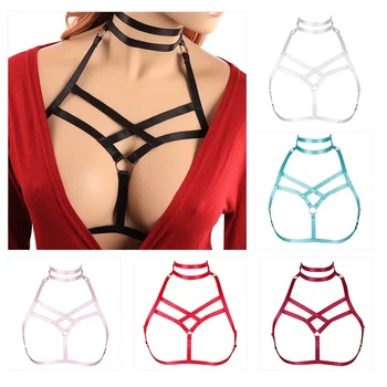 

Pink Harness Bra Belt Bondage Body Strappy Chest Cage Tops Sexy Lingerie Hollow Out Punk Gothic Plus Size Elastic Festival Rave