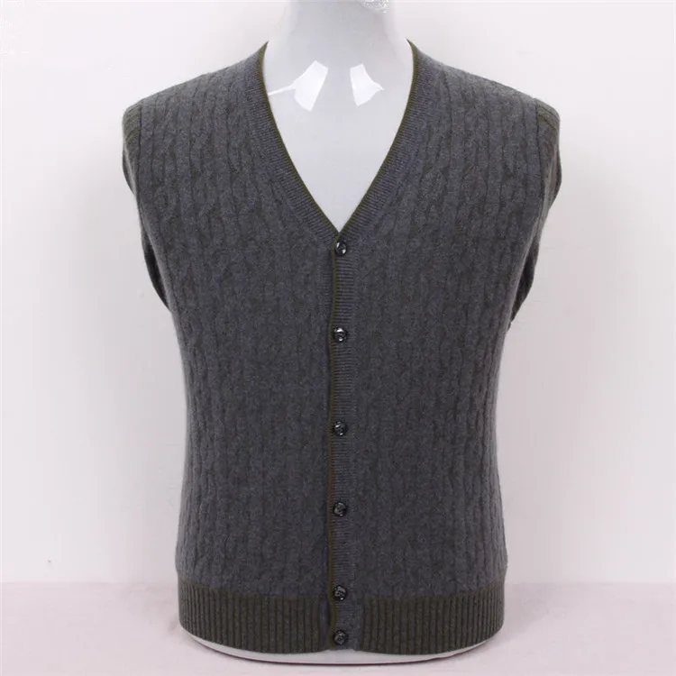 100% ziege kaschmir faden stricken männer fashion v-ausschnitt H-gerade dicke strickjacke dunkelgrau 2 farbe S/3XL
