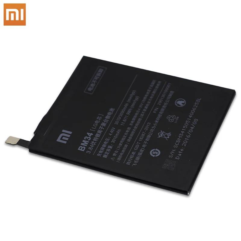 Оригинальный аккумулятор Xiao Mi BM34 для Xiaomi Note Pro 4 Гб ОЗУ сменный большой емкости
