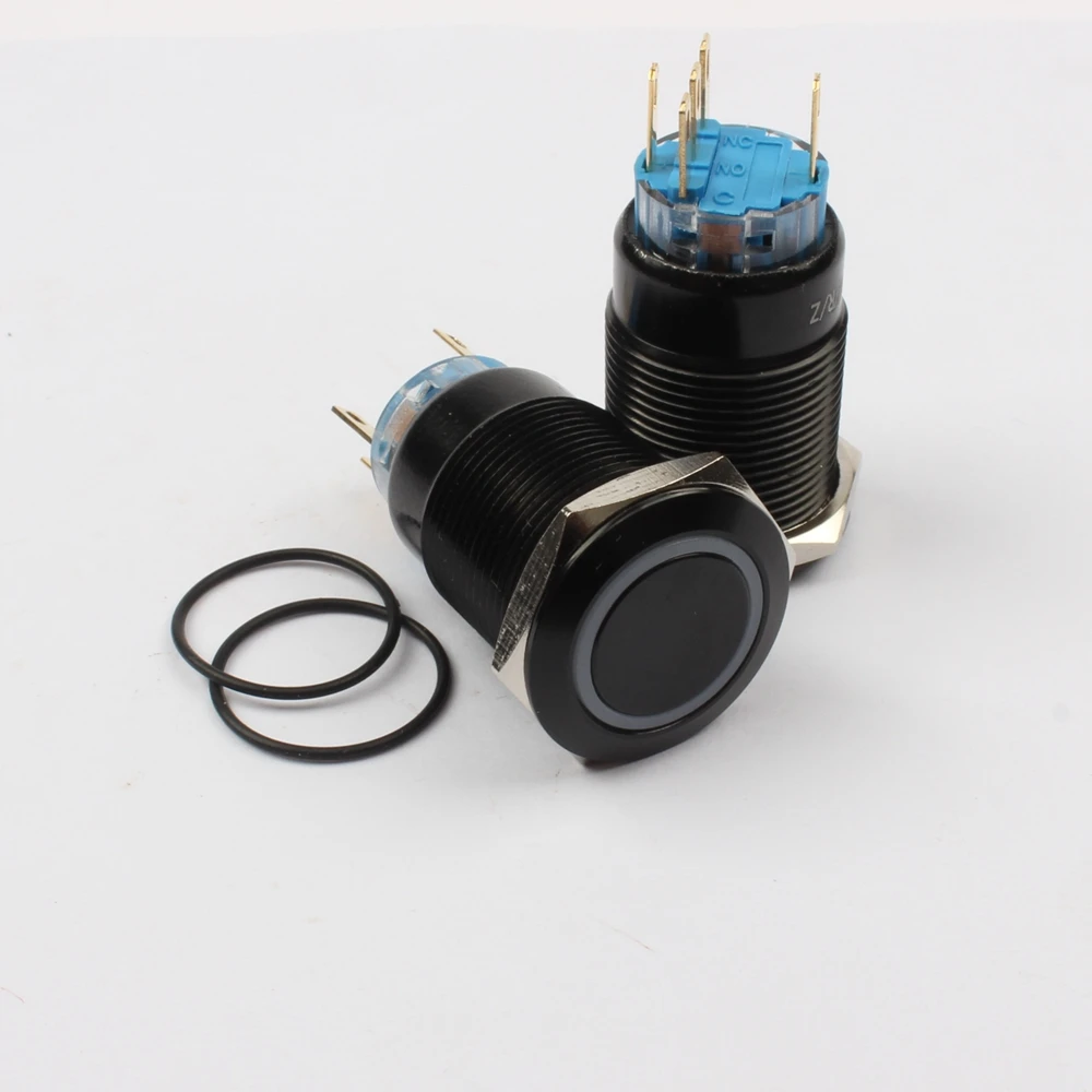 19 мм светодиодный светильник из глинозема с черным кольцом, кнопка питания без фиксации, водонепроницаемый кнопочный переключатель с фиксацией, 19HX. F. BK