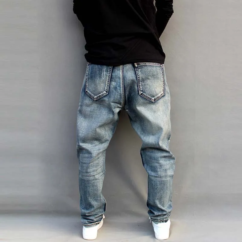 New Trendy Jeans Men's Loose Harem Pants Slightly Stretch Big Size Skateboard Baggy Jeans Male Trousres Cotton