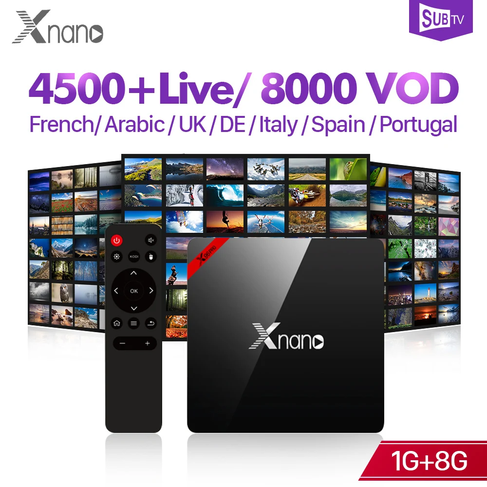 

SUBTV XNANO France IP TV Box 1 Year Code Subscription Android 1+8G Support BT Arabic Italian Dutch IPTV Spain French 4K Box