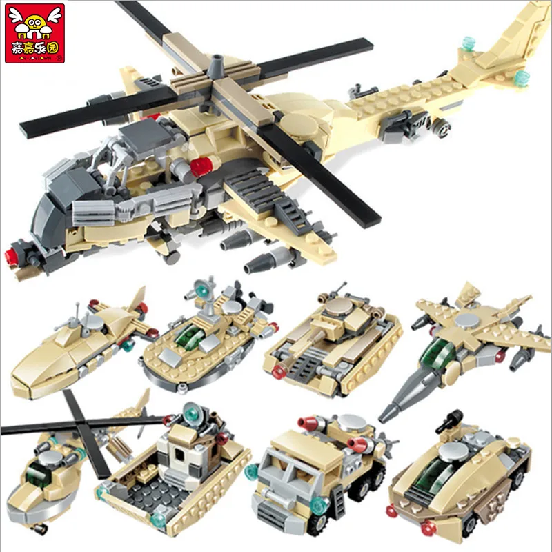 

8 In 1 Military Aircraft Tank Building Blocks Kits 679pcs/set Enlightenment Assembling Plastic Construction Bricks For Kids J635