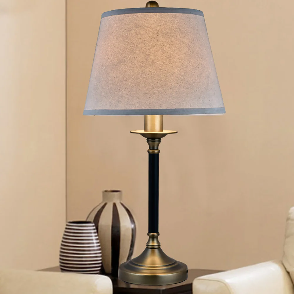 

European Modern Table Lamp with Linen Colored Fabric Shade Table Lamps E27 110v 220v LED Desk Light Bedside Desk Lamp