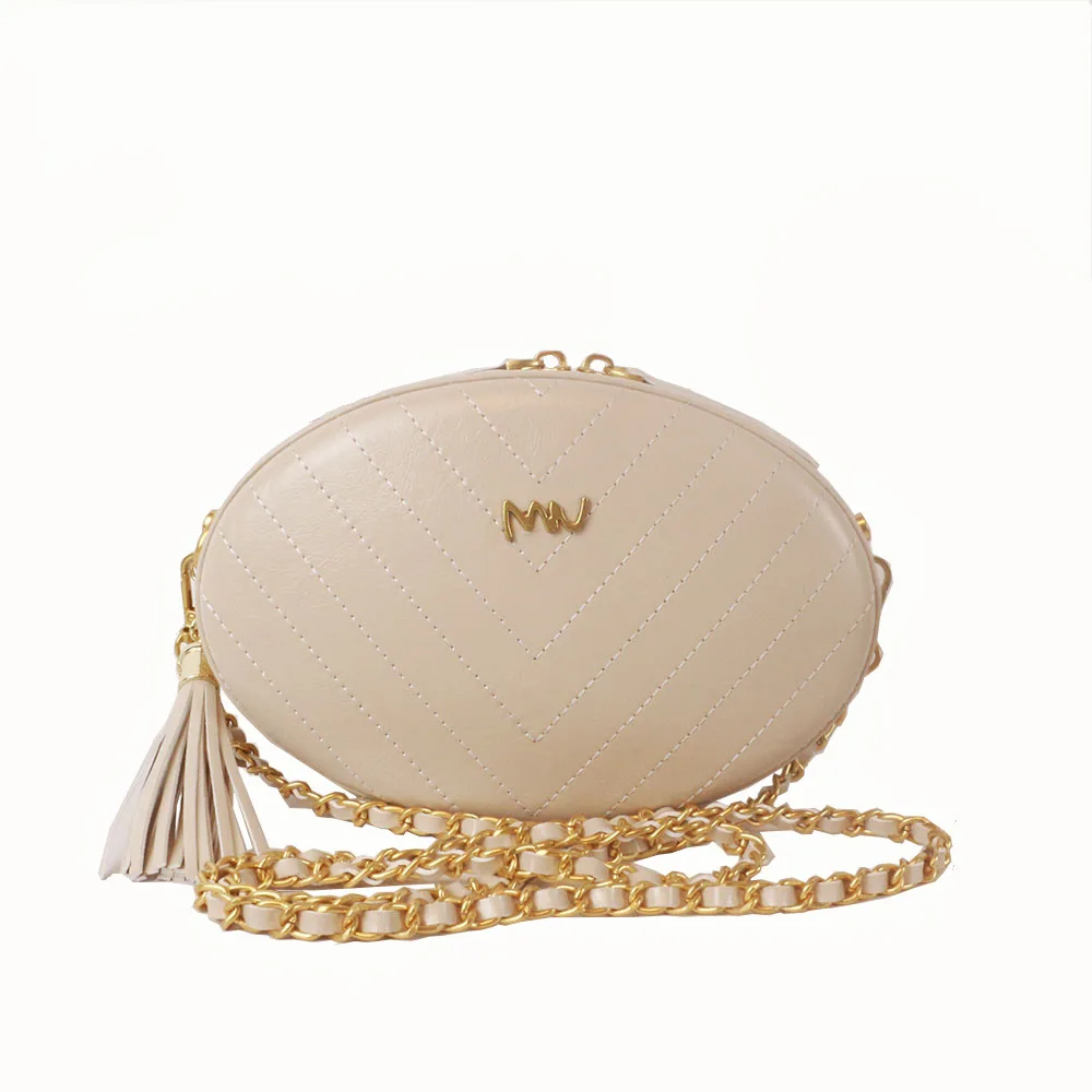 

Super Fire Goose Egg Strap fringed 2019 new leather shoulder oblique cross female bag small round bag dinner bag