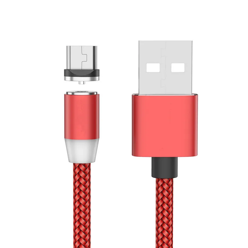 Магнитный Micro USB кабель с нейлоновой оплеткой магнитное зарядное устройство для samsung S6 J3 J5 J7 A10 huawei P Smart Honor 7A 8A 8X 8C LG G3 G4S Q60 - Цвет: Red