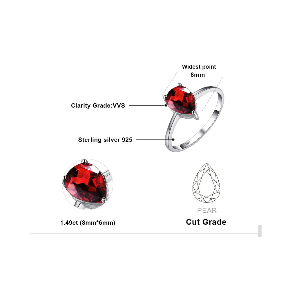 Jewelrypalace груша 1.4ct Красный Камень Гранат пасьянс кольцо для Для женщин Настоящее