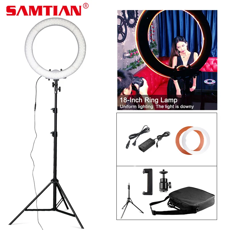 

SAMTIAN 18" LED Ring Lamp Dimmable Annular Make-up Lamp With Tripod Studio LED Ring Photography Lighting For Photo/YouTube