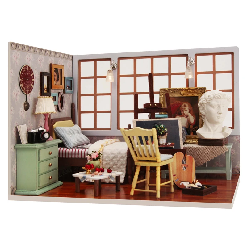 

Cute Room DIY DollHouse Miniature With Furnitures Handmade 3D Wooden Model Assembled Toys For Kids Best Of Times V007 #E
