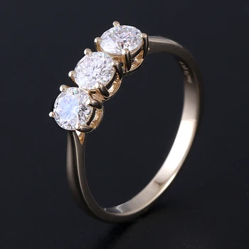 

Solid 14K Yellow Gold 3 Stone Total 1CTW F Color Moissanite Wedding Band Engagement Ring For Women